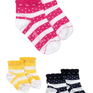 3 paia calzino corto in cotone mercerizzato con fantasia fasciata e a pois