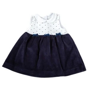 Vestitino smanicato in ciniglia con stampa cuoricini e nodini in velluto