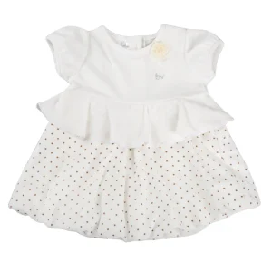 Vestitino in ciniglia a pois con balza
