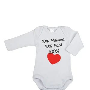 Body manica lunga con stampa "50% Mamma 50% Papà 100% Cuore"