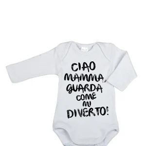 Body manica lunga con stampa "Ciao Mamma, guarda come mi diverto!"