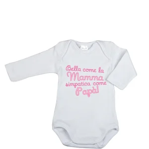 Body manica lunga con stampa "Bella come la mamma, simpatica come il papà!"