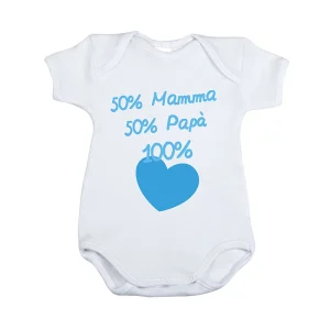 Body mezza manica in cotone con stampa "50% Mamma 50% Papà 100% Cuore