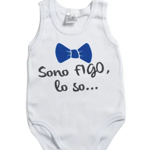Body spalla larga in cotone con stampa "Sono Figo, lo so..."