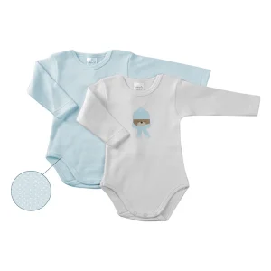 Lotto 2 pezzi body manica lunga con stampa e fantasia micropois in cotone caldo