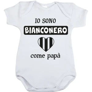 Body mezza manica in cotone con stampa "io sono bianconero come papà"