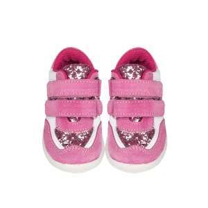 Scarpina rosa con chiusura in velcro e pailettes