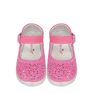 Scarpina rosa con chiusura in velcro e strass