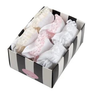 Set 6 calzini in cotone con risvolto e nastrino