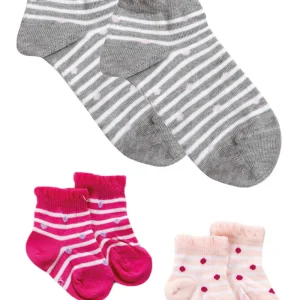 3 paia calzino corto in cotone mercerizzato con fantasia rigata e pois