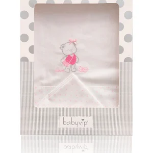 Set lenzuola 3 pezzi per carrozzina e culletta a pois con ricamo orsetta