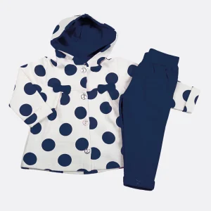 Completo in felpa garzata a pois con cappuccio