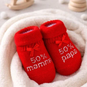 Scarpina neonato in cotone caldo con strass "50% papà 50% mamma"