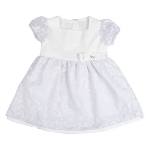 Vestitino in tela di cotone con inserto in tessuto devorè nastro in gros grain e strass