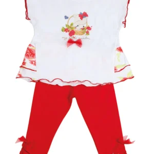 Completo 2 pezzi in cotone elasticizzato con stampa e inserti fantasia floreali