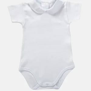 Body mezza manica in cotone con colletto in piquet e crocquette in contrasto