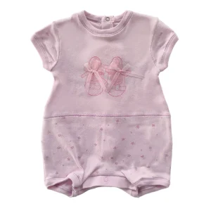 Pagliaccetto mezza manica in cotone con stampa e fiocchettini