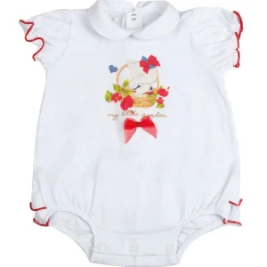 Pagliaccetto mezza manica in cotone con stampa e fiocchetto