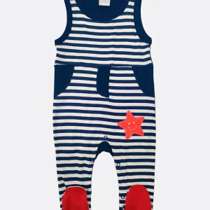 Tutina spalla larga rigata in cotone con stampa