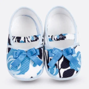 Scarpina in cotone fantasia floreale con fiocchetto