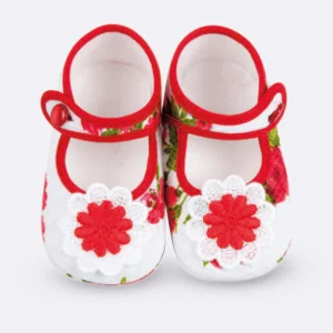 Scarpina in cotone fantasia floreale con applicazione fiore