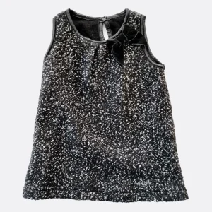 Vestitino smanicato in lana/cotone effetto bouclè con fiocco e strass