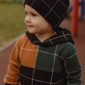 Cappellino in cotone caldo con fantasia rigata