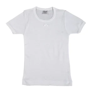 2 Maglie Bimba mezza manica con croquette e nodino - 100% cotone costina