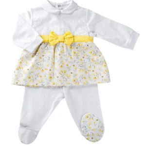 Completo 2 pezzi con inserto tela sangallo. tela fantasia floreale. fascia e fiocco a pois