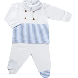 Completo 2 pezzi con inserti in tessuto rigato.