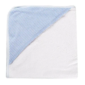 Accappatoio a triangolo con inserto in tessuto rigato e ricamo.