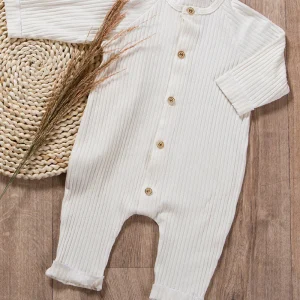 Tutone in cotone a manica lunga raglan in costina organica con abbottonatura sul davanti