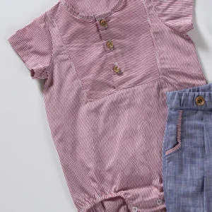 Body a camicia in tela di cotone rigato con taglio quadro e apertura sul davanti