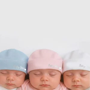 Cuffietta neonato e neonata in cotone caldo con risvolto e stampa silver