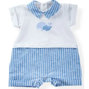 Pagliaccetto mezza manica in cotone elasticizzato con stampa ed inserto in tessuto effetto lino rigato