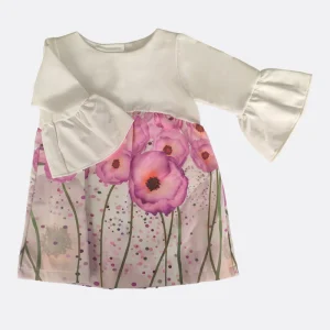 Vestitino bimba con maniche 3/4 a sbuffo e stampa floreale