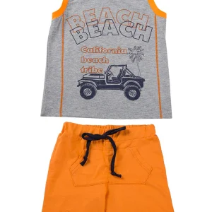 Completo in cotone elasticizzato con stampa e pantaloncino in contrasto