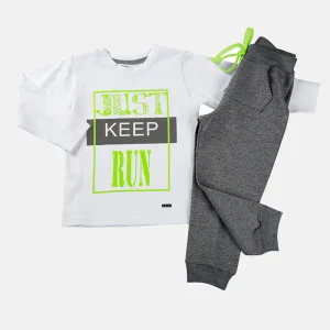 Completo manica lunga  in cotone elasticizzato con stampa e pantalone in felpina