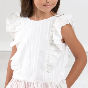 Blusa in tela di cotone operata con balze