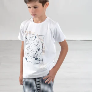 Completo mezza manica con bermuda rigati in cotone elasticizzato con stampe e risvolti