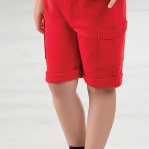 Bermuda bimbo in felpina con tasconi laterali e risvolti sul fondo