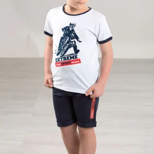 Completo mezza manica in cotone con stampa e pantaloncino con risvolti e stampa laterale