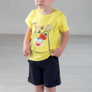 Completo in cotone elasticizzato con stampa e pantaloncino con fascia in contrasto