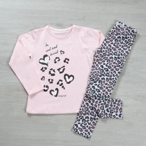 Completo in cotone elasticizzato garzato con stampa e leggings fantasia animalier