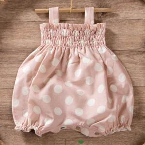 Pagliaccetto spalla stretta neonata in tela di cotone organico con punto smock