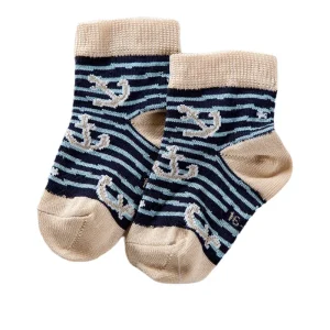 Calzino corto in cotone mercerizzato con fantasia ancore