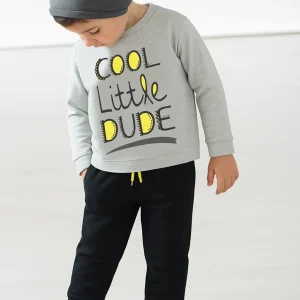 Completo in cotone elasticizzato garzato con stampa e maniche raglan