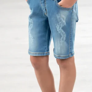 Bermuda bimbo in jeans con abrasioni